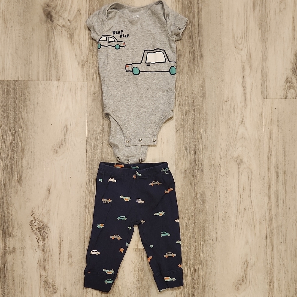 Carter's Gray and Navy Onesie And Pants Matching Set Size 6 Mo